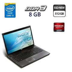 Ноутбук Б-класс Acer Aspire 7741G / 17.3" (1600x900) TN / Intel Core i3-370M (2 (4) ядра по 2.4 GHz) / 8 GB DDR3 / 512 GB SSD NEW / ATI Mobility Radeon HD 5470, 512 MB GDDR3, 64-bit / WebCam / HDMI