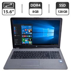 Ноутбук Б-клас HP 250 G6 / 15.6" (1366x768) TN / Intel Core i3-7020U (2 (4) ядра по 2.3 GHz) / 8 GB DDR4 / 128 GB SSD / Intel HD Graphics 620 / WebCam