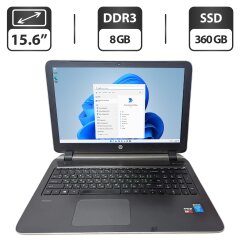 Ноутбук Б-клас HP Pavilion 15 / 15.6" (1366x768) TN / AMD A8-6410 (4 ядра по 2.0 - 2.4 GHz) / 8 GB DDR3 / 360 GB SSD / AMD Radeon R5 Graphics / WebCam / DVD-ROM