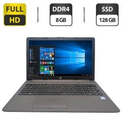 Ноутбук HP 250 G6 / 15.6" (1920x1080) TN / Intel Core i3-7020U (2 (4) ядра по 2.3 GHz) / 8 GB DDR4 / 128 GB SSD / Intel HD Graphics 620 / WebCam / DVD-ROM