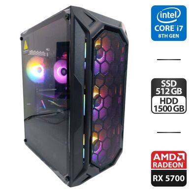Ігровий ПК 1stPlayer FireBase X6 Tower / Intel Core i7-8700 (6 (12) ядер по 3.2 - 4.6 GHz) / 32 GB DDR4 / 512 GB SSD M.2 + 500 GB HDD + 1000 GB HDD / AMD Radeon RX 5700, 8 GB GDDR6, 256-bit / 730W + Кабелі HDMI та живлення