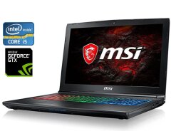 Игровой ноутбук Б-класс MSI GP62 7RD Leopard / 15.6" (1920x1080) TN / Intel Core i5-7300HQ (4 ядра по 2.5 - 3.5 GHz) / 16 GB DDR4 / 128 GB SSD + 1000 GB HDD / nVidia GeForce GTX 1050, 2 GB GDDR5, 128-bit / WebCam