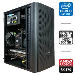 Збірка під замовлення: комп'ютер ProLogix E110 Black Tower NEW / Intel Xeon E3-1240 v2 (4 (8) ядра по 3.4 - 3.8 GHz) / 16 GB DDR3 / 120 GB SSD NEW + 500 GB HDD / AMD Radeon RX 570, 8 GB GDDR5, 256-bit / 550W / HDMI