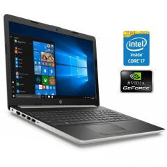 Ультрабук Б-клас HP Notebook - 15-da0072ns / 15.6" (1366x768) TN / Intel Core i7-8550U (4 (8) ядра по 1.8 - 4.0 GHz) / 8 GB DDR4 / 256 GB SSD + 1000 GB HDD / nVidia GeForce MX130, 2 GB GDDR5, 64-bit / WebCam