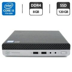 Неттоп HP ProDesk 400 G3 Mini PC USFF / Intel Core i5-7500T (4 ядра по 2.7 - 3.3 GHz) / 8 GB DDR4 / 120 GB SSD / Intel HD Graphics 630 / Windows 11 Pro / Блок живлення