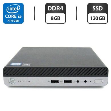 Неттоп HP ProDesk 400 G3 Mini PC USFF / Intel Core i5-7500T (4 ядра по 2.7 - 3.3 GHz) / 8 GB DDR4 / 120 GB SSD / Intel HD Graphics 630 / Windows 11 Pro / Блок живлення