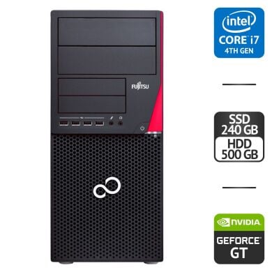 Комп'ютер Fujitsu Esprimo P720 E90 Tower / Intel Core i7-4770 (4 (8) ядра по 3.4 - 3.9 GHz) / 16 GB DDR3 / 240 GB SSD + 500 GB HDD / nVidia GeForce GT 710, 2 GB GDDR3, 64-bit