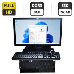 Комплект ПК: Dell OptiPlex 3050 Tower / Intel Core i3-6100 (2 (4) ядра по 3.7 GHz) / 8 GB DDR4 / 240 GB SSD / Intel HD Graphics 630 + Монитор Б-класс 22" (1920x1080) TN / VGA, DVI / Разные бренды + Клавитура, мышка, кабели, Windows 11 Pro