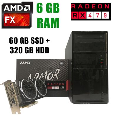 EuroCom ATX / AMD FX-6300 (6 ядер по 3.5 - 3.8GHz)/ 6GB DDR3/ 60GB SSD+320GB HDD/ БП 1300W NEW/ Radeon RX470 4GB DDR5 256bit / HDMI, DVI, DP