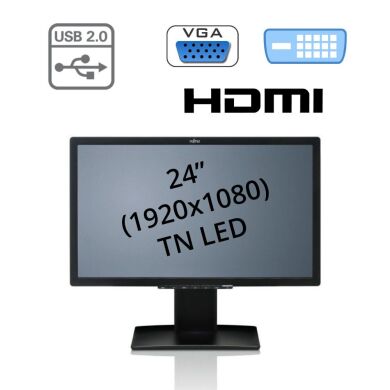 Монитор Fujitsu B24T-7 / 24" (1920x1080) TN / 1x HDMI, 1x DVI, 1x VGA, USB-Hub, 1x Audio Port / встроенные колонки 2x 1.5W