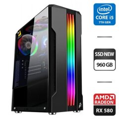 Ігровий ПК 1stPlayer Rainbow R3-A Tower NEW / Intel Core i5-7400 (4 ядра по 3.0 - 3.5 GHz) / 16 GB DDR4 NEW / 960 GB SSD NEW / AMD Radeon RX 580, 8 GB GDDR5, 256-bit / 650W + Мишка, кабелі