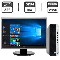 Комплект ПК: HP EliteDesk 800 G3 SFF / Intel Core i5-6500 (4 ядра по 3.2 - 3.6 GHz) / 8 GB DDR4 / 240 GB SSD / Intel HD Graphics 530 + Монитор Б-класс 22" (1680x1050) TN / VGA / Разные бренды + Мышка, клавиатура, кабели, Windows 11 Pro
