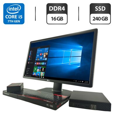 Комплект ПК: неттоп Dell OptiPlex 7050 Micro USFF / Intel Core i5-7500T (4 ядра по 2.7 - 3.3 GHz) / 16 GB DDR4 / 240 GB SSD / Intel HD Graphics 630 + Монітор 24" (1920x1080) TN / Різні бренди