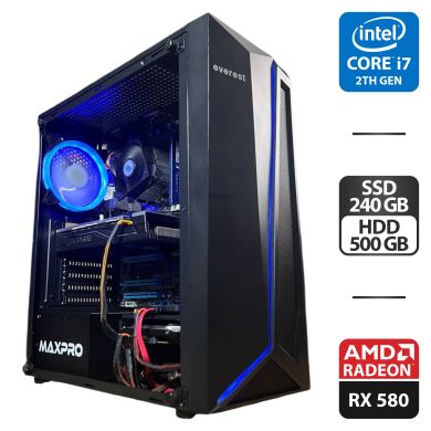 Комп'ютер Everest 8800 ARGB Black Tower / Intel Core i7-2600 (4 (8) ядер по 3.4 - 3.8 GHz) / 16 GB DDR3 / 240 GB SSD + 500 GB HDD / AMD Radeon RX 580, 8 GB GDDR5, 256-bit / 400W Комп'ютер Everest 8800 ARGB Black Tower / Intel Core i7-2600 (4 (8) ядер по 3.4 - 3.8 GHz) / 16 GB DDR3 / 240 GB SSD + 500 GB HDD / AMD Radeon RX 580, 8 GB GDDR5, 256-bit / 400W