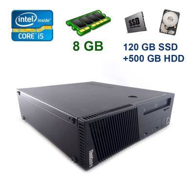 Lenovo ThinkCentre M83 SFF / Intel Core i5-4440 (4 ядра по 3.1 - 3.3 GHz) / 8 GB DDR3 / 120 GB SSD+500 GB HDD / AMD Radeon RX 550, 4 GB GDDR5, 128-bit