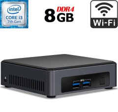 Неттоп Б-класс Intel NUC NUC7i3DNB USFF / Intel Core i3-7100U (2 (4) ядра по 2.4 GHz) / 8 GB DDR4 / 250 GB SSD / Intel HD Graphics 620 / HDMI / Wi-Fi + Блок питания