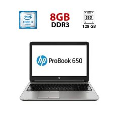 Ноутбук Б-класс HP ProBook 650 G1 / 15.6" (1920x1080) TN / Intel Core i7-4800MQ (4 (8) ядра по 2.7 - 3.7 GHz) / 8 GB DDR3 / 128 GB SSD / Intel HD Graphics 4600 / WebCam / Windows 10