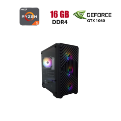 Новий ігровий ПК Forsage T5-BK-4F1 Black Tower / AMD Ryzen 5 5500 (6 (12) ядер по 3.6 - 4.2 GHz) / 16 GB DDR4 / 480 GB SSD / nVidia GeForce GTX 1660 Super, 6 GB GDDR6, 192-bit