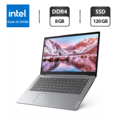 Ультрабук Б-класс Lenovo Ideapad 1 14IAU7 / 14" (1920x1080) TN / Intel Core i3-1215U (6 (8) ядер по 3.3 - 4.4 GHz) / 8 GB DDR4 / 120 GB SSD / Intel UHD Graphics / WebCam / HDMI / New АКБ / Windows 11