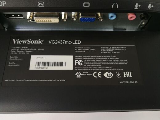 ViewSonic VG2437mc-LED / 23.6" / 1920x1080 WLED / DP, DVI, VGA, USB Hub 2.0 / встроенные колонки 2х2Вт