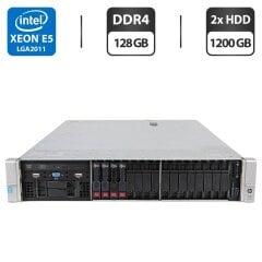 Сервер HP ProLiant DL380 Gen9 (18x 2.5 SFF) 2U Rack / 2x Intel Xeon E5-2667 v3 (8 (16) ядер по 3.2 - 3.6 GHz) / 128 GB DDR4 / 2x 1200 GB HDD (SAS) / RAID HP Smart Array P440ar / 2x 500W