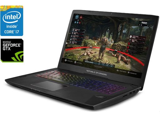 Ігровий ноутбук Asus ROG Strix GL702VI / 17.3" (1920x1080) IPS / Intel Core i7-7700HQ (4 (8) ядра по 2.8 - 3.8 GHz) / 32 GB DDR4 / 256 GB SSD M.2 + 2000 GB HDD / nVidia GeForce GTX 1080, 8 GB GDDR5X, 256-bit / WebCam
