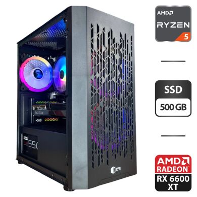 Сборка под заказ: игровой ПК MSI MAG Forge M100R Black Tower / AMD Ryzen 5 5500 (6 (12) ядер по 3.6 - 4.2 GHz) / 16 GB DDR4 / 500 GB SSD / AMD Radeon RX 6600 XT, 8 GB GDDR6, 128-bit / 550W