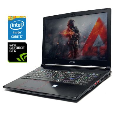 Игровой ноутбук Б-класс MSI Raider GE63VR / 15.6" (1920x1080) TN / Intel Core i7-7700HQ (4 (8) ядра по 2.8 - 3.8 GHz) / 16 GB DDR4 / 256 GB SSD / nVidia GeForce GTX 1070, 8 GB GDDR5, 256-bit / WebCam / Win 10 Pro Игровой ноутбук Б-класс MSI Raider GE63VR / 15.6" (1920x1080) TN / Intel Core i7-7700HQ (4 (8) ядра по 2.8 - 3.8 GHz) / 16 GB DDR4 / 256 GB SSD / nVidia GeForce GTX 1070, 8 GB GDDR5, 256-bit / WebCam / Win 10 Pro