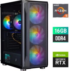 Новый игровой ПК Dtop Gaming R253 Tower / AMD Ryzen 5 3600 (6 (12) ядер по 3.6 - 4.2 GHz) / 16 GB DDR4 / 480 GB SSD / nVidia GeForce RTX 3050, 6 GB GDDR6, 96-bit / 500W