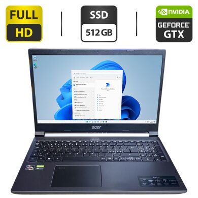 Ігровий ноутбук Acer Aspire 7 A715 / 15.6" (1920x1080) IPS / AMD Ryzen 5 5500U (6 (12) ядер по 2.1 - 4.0 GHz) / 8 GB DDR4 / 512 GB SSD / nVidia GeForce GTX 1650, 4 GB GDDR5, 128-bit / WebCam