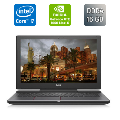 Ігровий ноутбук Dell Inspiron 7577 / 15.6" (3840x2160) IPS / Intel Core i7-7700HQ (4 (8) ядра по 2.8 - 3.8 GHz) / 16 GB DDR4 / 128 GB SSD + 1000 GB HDD / nVidia GeForce GTX 1060 Max-Q, 6 GB GDDR5, 192-bit / WebCam / TouchID