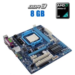 Комплект: Материнська плата Gigabyte GA-M68MT-D3 / AM3 / AMD Athlon II X2 250 (2 ядра по 3.0 GHz) / 8 GB DDR3 + Кулер