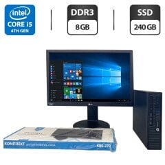 Комплект ПК: неттоп HP EliteDesk 800 G1 USFF / Intel Core i5-4690S (4 ядра по 3.2 - 3.9 GHz) / 8 GB DDR3 / 240 GB SSD / Intel HD Graphics 4600 / DVD-ROM + Монитор LG 23MB35PY-B / 23" (1920x1080) IPS + Клавиатура, мышка, кабели подключения