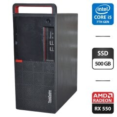 Компьютер Lenovo ThinkCentre M910T Tower / Intel Core i5-7500 (4 ядра по 3.4 - 3.8 GHz) / 16 GB DDR4 / 500 GB SSD / AMD Radeon RX 550, 4 GB GDDR5, 128-bit / Wi-Fi / DVD-ROM / Windows 11 Pro