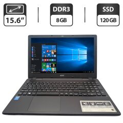 Ноутбук Acer Aspire E5-511 / 15.6" (1366x768) TN / Intel Pentium N3530 (4 ядра по 2.16 - 2.58 GHz) / 8 GB DDR3 / 120 GB SSD / Intel HD Graphics / WebCam / DVD-ROM