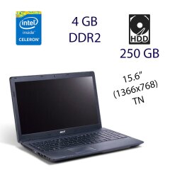 Ноутбук Acer TravelMate 5335 / 15.6" (1366x768) TN / Intel Celeron T3500 (2 ядра по 2.1 GHz) / 4 GB DDR2 / 250 GB HDD / WebCam / HDMI