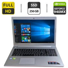 Ноутбук Б-клас Lenovo IdeaPad 510-15ISK / 15.6" (1920x1080) IPS / Intel Core i7-6500U (2 (4) ядра по 2.5 - 3.1 GHz) / 12 GB DDR4 / 256 GB SSD / nVidia GeForce 940MX, 4 GB GDDR5, 64-bit / WebCam / DVD-ROM