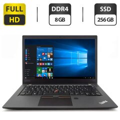 Ноутбук Б-клас Lenovo ThinkPad T470 / 14" (1920x1080) IPS / Intel Core i5-7200U (2 (4) ядра по 2.5 - 3.1 GHz) / 8 GB DDR4 / 256 GB SSD / Intel HD Graphics 620 / WebCam