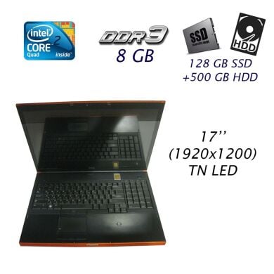 Ноутбук Dell Precision M6400 / 17" (1920x1200) TN LED / Intel Core 2 Quad Q9300 (4 ядра по 2.5 GHz) / 8 GB DDR3 / 128 GB SSD+500 GB HDD / nVidia Quadro FX 3700M, 1 GB GDDR3, 256-bit / WebCam / DVD-RW / Fingerprint