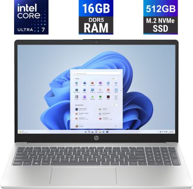 Ноутбук HP 15-FD1008CL / 15.6" (1920x1080) IPS / Intel Core Ultra 7 155H (16 (22) ядер по 1.4 - 4.8 GHz) / 16 GB DDR5 / 512 GB SSD M.2 / Intel Arc Graphics / WebCam / HDMI