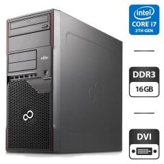 Компьютер Fujitsu Celsius W410 Tower / Intel Core i7-2600 (4 (8) ядра по 3.4 - 3.8 GHz) / 16 GB DDR3 / 500 GB HDD / Intel HD Graphics 2000 / DVD-ROM / DVI