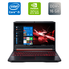 Игровой ноутбук Acer Nitro 5 AN515-54 / 15.6" (1920x1080) IPS / Intel Core i5-9300H (4 (8) ядра по 2.4 - 4.1 GHz) / 16 GB DDR4 / 128 GB SSD + 500 GB HDD / nVidia GeForce GTX 1650, 4 GB GDDR6, 128-bit / WebCam / HDMI