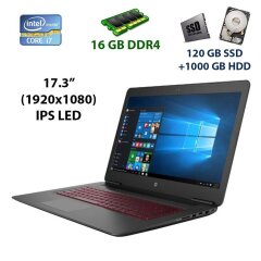 Ігровий ноутбук HP Omen 17-w220nr / 17.3" (1920x1080) IPS LED / Intel Core i7-7700HQ (4 (8) ядра по 2.8 - 3.8 GHz) / 16 GB DDR4 / 120 GB SSD+1000 GB HDD / nVidia GeForce GTX 1060, 6 GB GDDR5, 192-bit / WebCam / USB 3.0 / HDMI / MiniDP