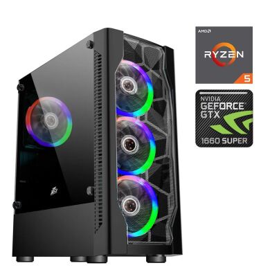 Ігровий ПК 1stPlayer D4 4R1-BK Color LED Black FORSAGE Tower / AMD Ryzen 5 5500 (6 (12) ядер по 3.6 - 4.2 GHz) / 16 GB DDR4 / 480 GB SSD / nVidia GeForce GTX 1660 Super, 6 GB GDDR6, 192-bit