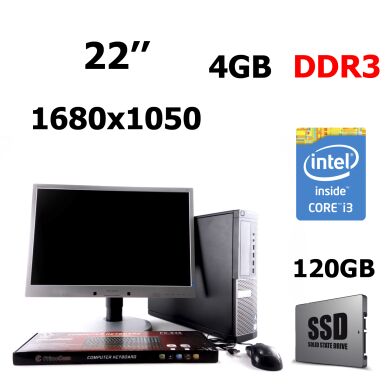 Комплект Dell Optiplex 7010 SFF / Intel® Core™ i3-3220 (2 (4) ядра по 3.3 GHz) / 4 GB DDR3 / 120GB SSD + Монитор Philips Brilliance 220B4L / 22'' / Class A 1680 х 1050 (16:10) / VGA, DVI / Black