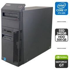 Компьютер Б-класс Lenovo ThinkCentre M83 Tower / Intel Core i7-4770 (4 (8) ядра по 3.4 - 3.9 GHz) / 16 GB DDR3 / 240 GB SSD + 500 GB HDD / nVidia GeForce GT 630, 4 GB GDDR3, 128-bit / DVD-ROM