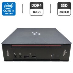 Неттоп Fujitsu Esprimo Q556 USFF / Intel Core i7-6700T (4 (8) ядра по 2.8 - 3.6 GHz) / 16 GB DDR4 / 240 GB SSD / Intel HD Graphics 530
