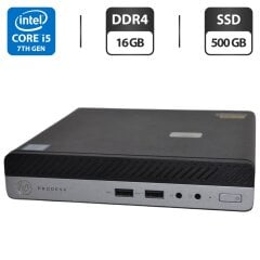 Неттоп HP ProDesk 400 G3 Desktop Mini USFF / Intel Core i5-7500T (4 ядра по 2.7 - 3.3 GHz) / 16 GB DDR4 / 500 GB SSD / Intel UHD Graphics 630 / Windows 11 Pro / Блок питания
