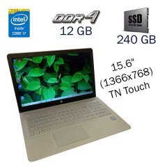 Ноутбук Б клас HP Pavilion 15-cc060wm / 15.6" (1366x768) TN Touch / Intel Core i7-7500U (2 (4) ядра по 2.7 - 3.5 GHz) / 12 GB DDR4 / 240 GB SSD / Intel HD Graphics 620 / WebCam