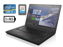 Ноутбук Lenovo ThinkPad T460 / 14" (1366x768) TN / Intel Core i5-6200U (2 (4) ядра по 2.3 - 2.8 GHz) / 8 GB DDR3 / 256 GB SSD / Intel HD Graphics 520 / WebCam / miniDP / HDMI / Две батареи
